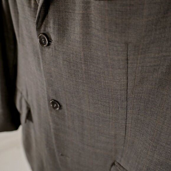 Brooks Brothers Gray Wool Sharksking W/ Brown Windowpane 3 Button Blazer 44L - Picture 4 of 13